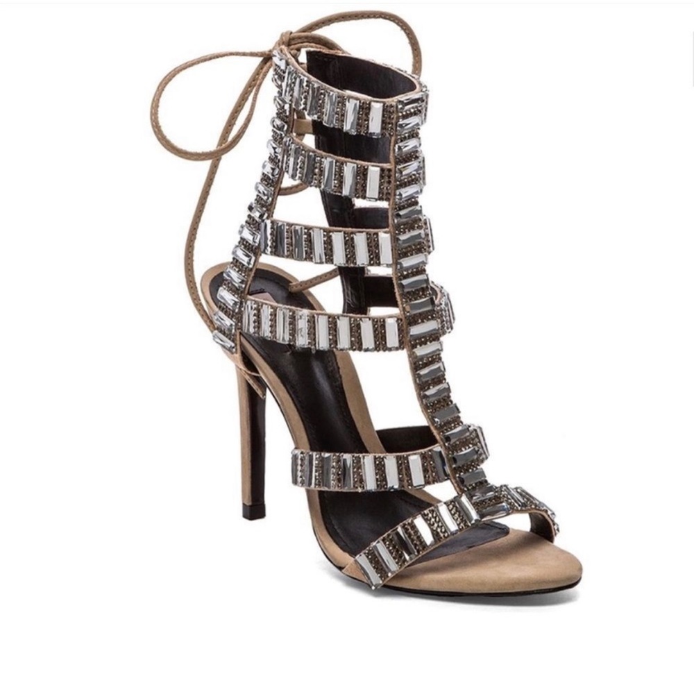 SCHUTZ Suede Paloma Wrap Heels, Color: Oyster, 40 EU/9 US Embellished St… - Picture 3 of 12
